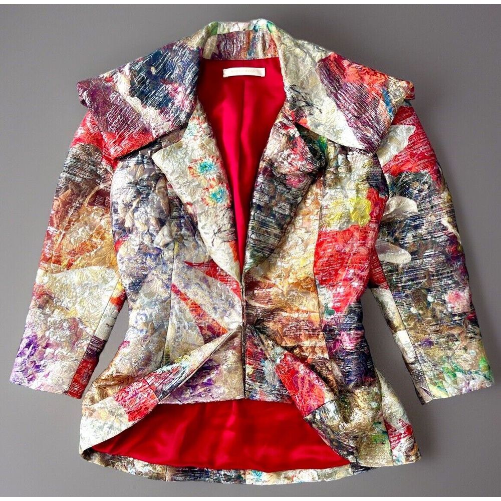 Naeem Khan Designer Blazer Jacket Metallic Floral Structured Colorful Size 4